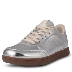 Bjork Woden Metallic Silver Leather Low Top Lace Up Sustainable Sneakers 5.5